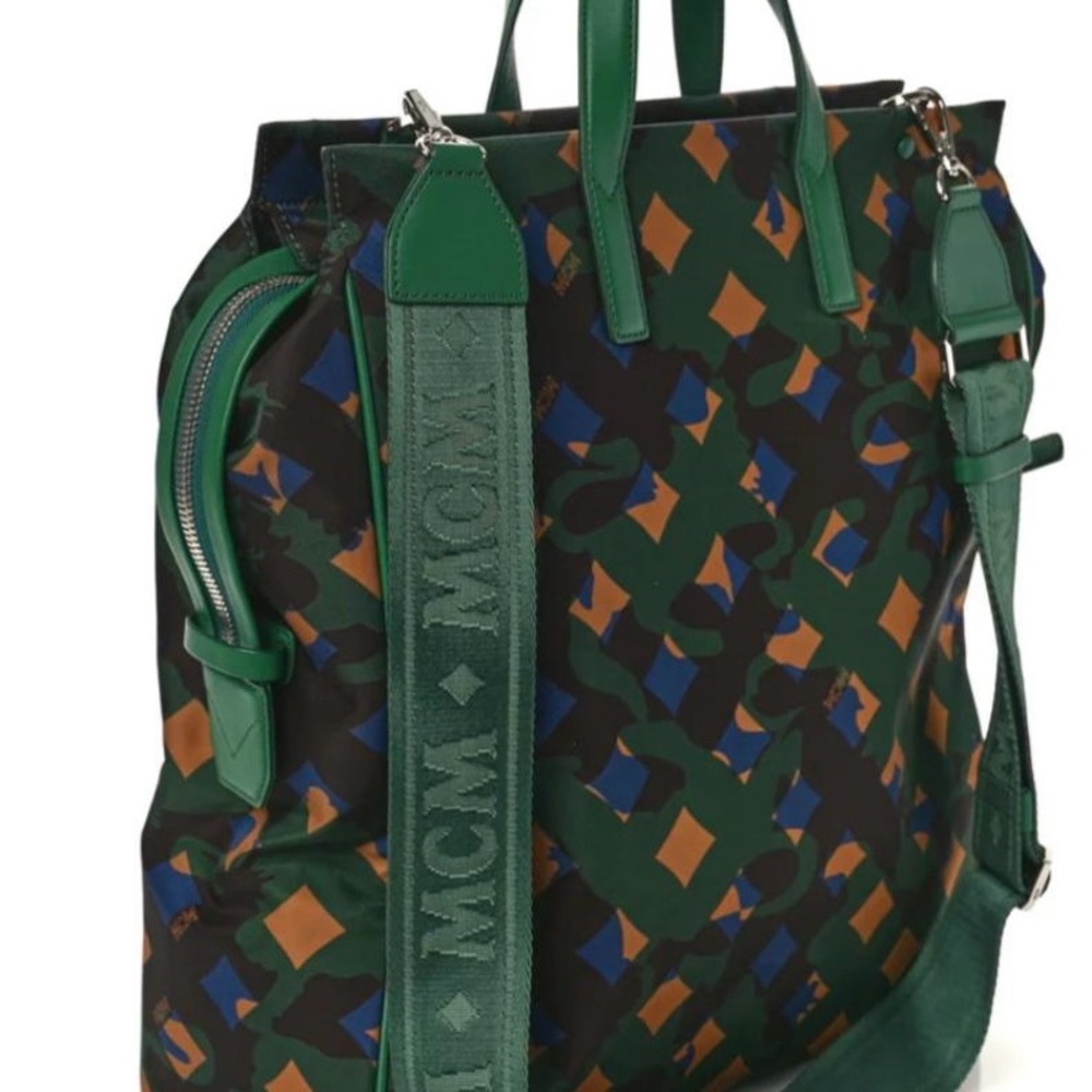 MCM Green Multicolor Geometric Messenger Bag